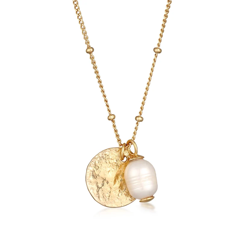 Hammered Coin & Baroque Pearl Choker & Halskette Schmuck Set