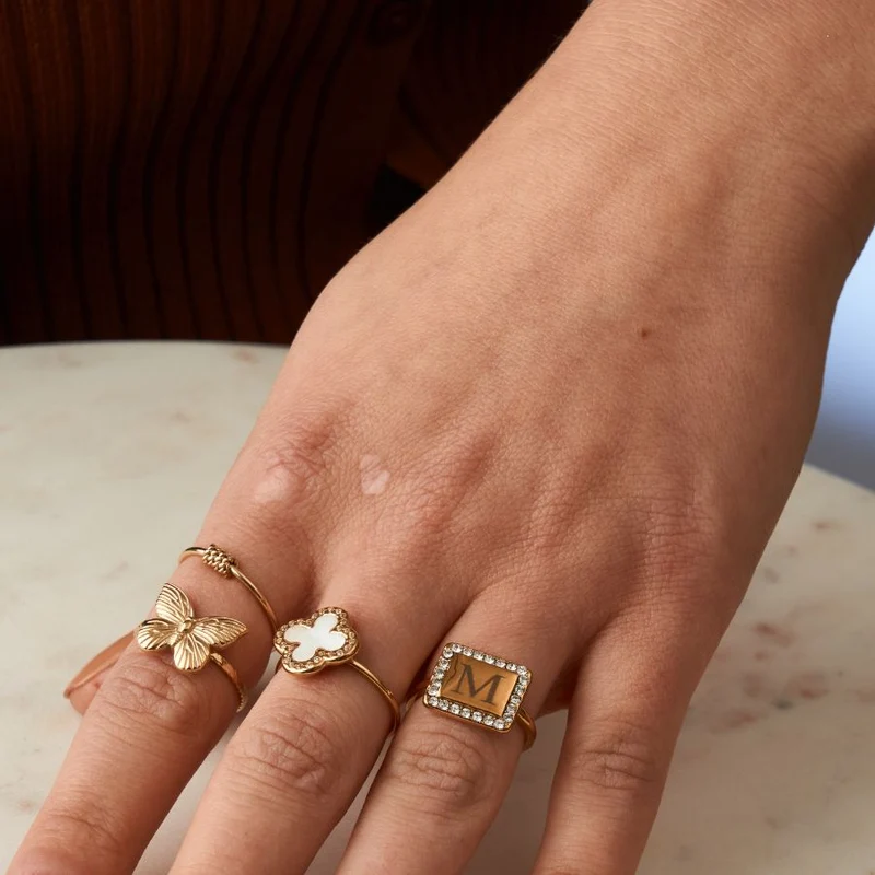 Pave Gravur Ring 14K Vergoldet