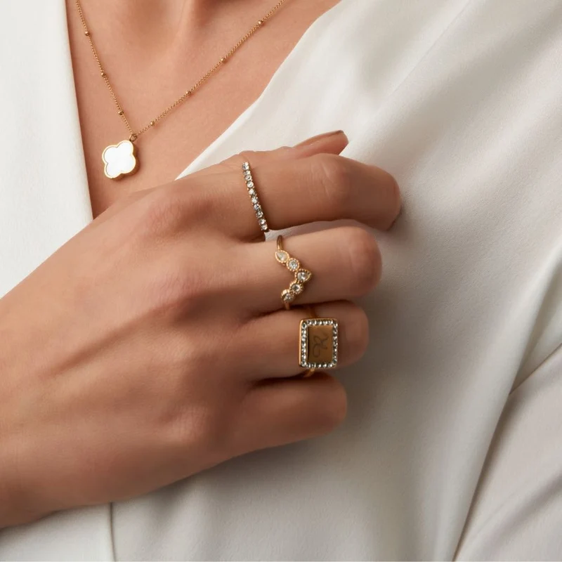 Pave Gravur Ring 14K Vergoldet