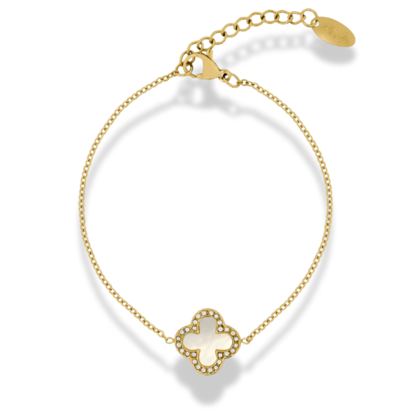 Pave Perlmutt Lucky Leaf Armband 14K Vergoldet
