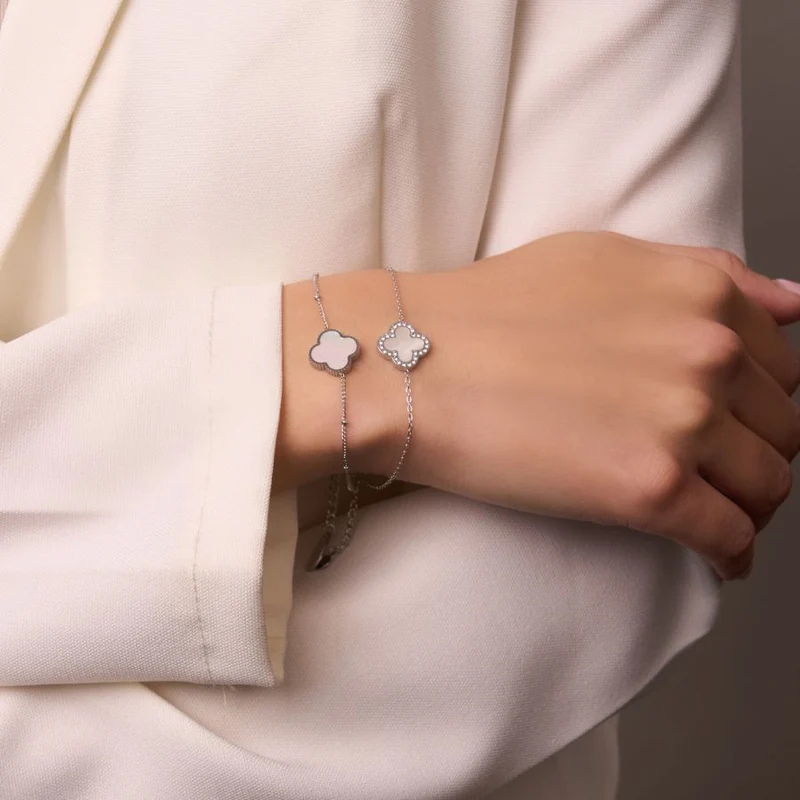 Pave Perlmutt Lucky Leaf Armband 14K Vergoldet
