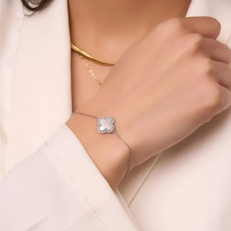 Pave Perlmutt Lucky Leaf Armband 14K Vergoldet