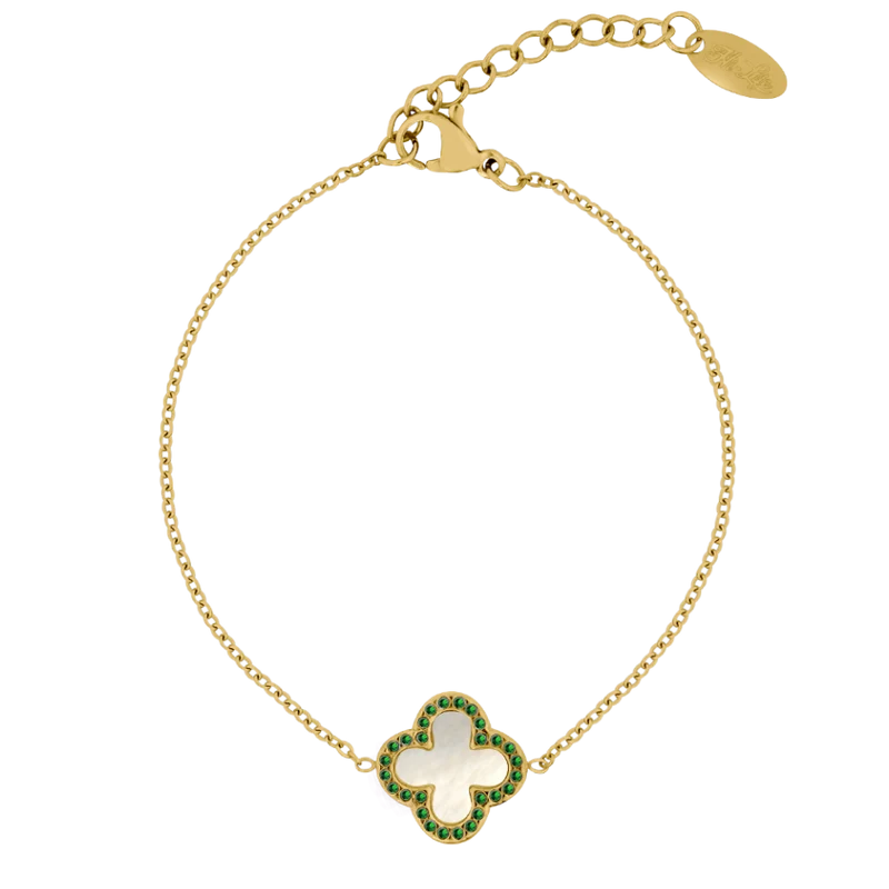 Pave Perlmutt Lucky Leaf Armband 14K Vergoldet