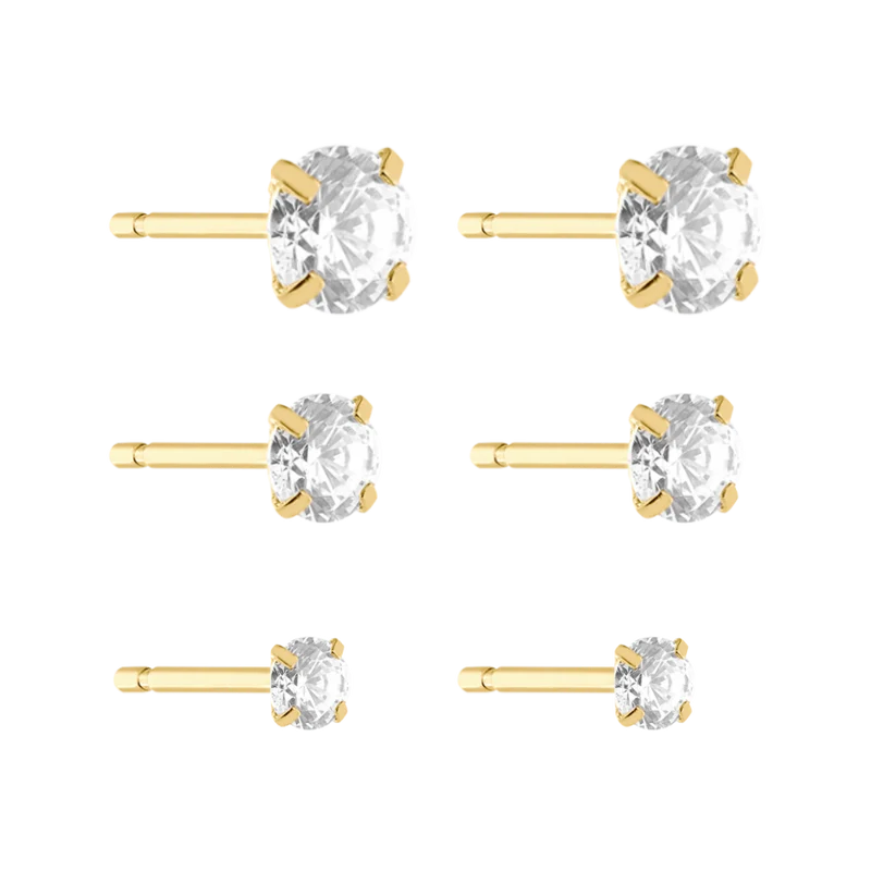 Round Dainty Ohrstecker Set 18K Vergoldet
