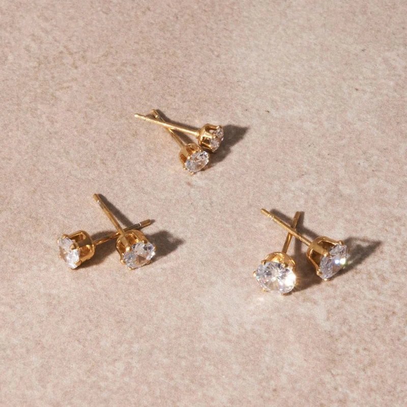 Round Dainty Ohrstecker Set 18K Vergoldet