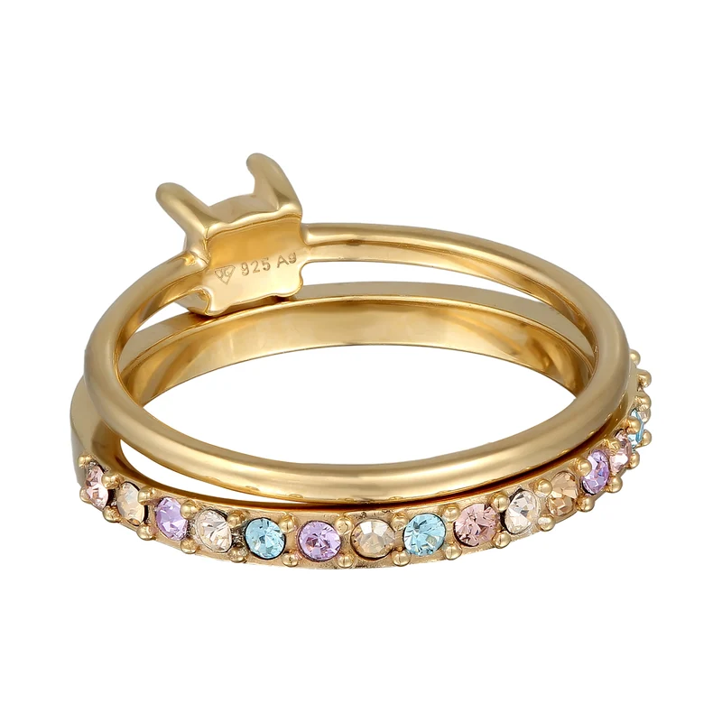 Ringset | Glaskristalle (Bunt) & Süßwasserzuchtperle