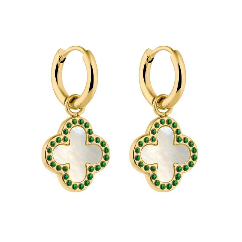 Pave Perlmutt Lucky Leaf Ohrringe 14K Vergoldet