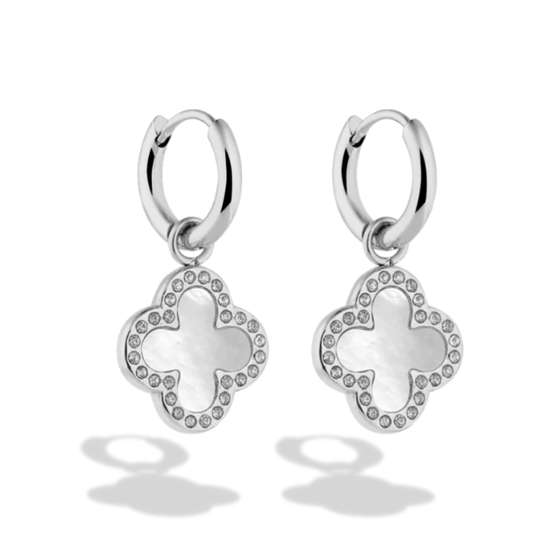 Pave Perlmutt Lucky Leaf Ohrringe 14K Vergoldet
