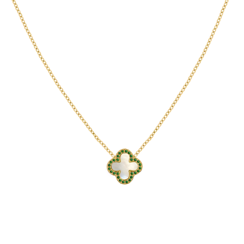 Pave Perlmutt Lucky Leaf Kette 14K Vergoldet