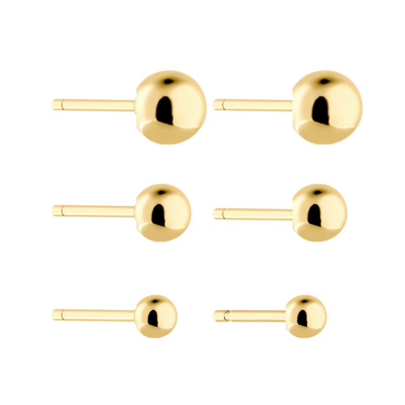 Simple Ball Ohrstecker Set 18K Vergoldet