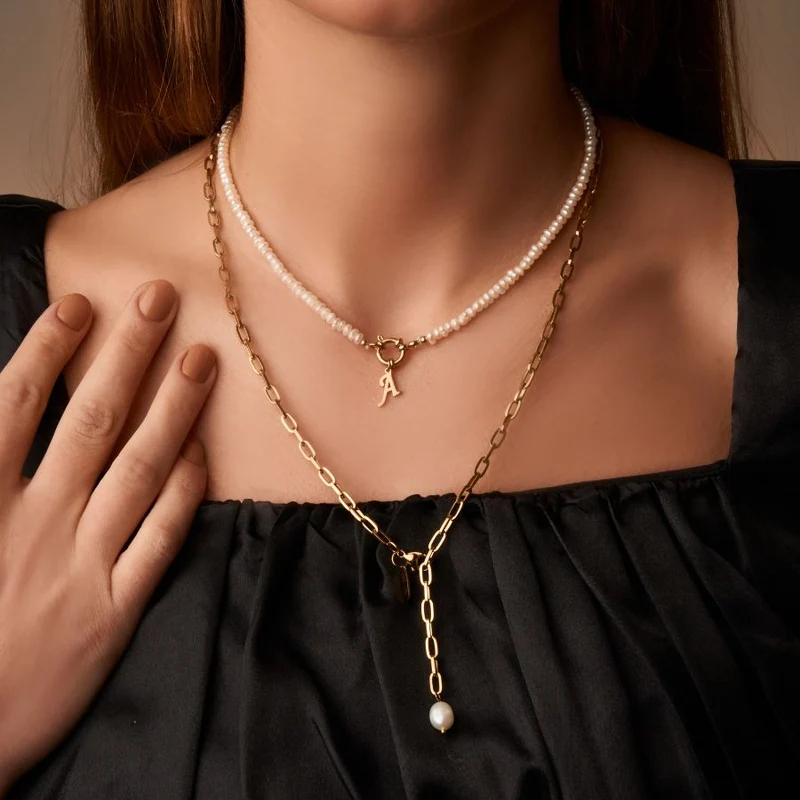 Initial Pearl Kette 14K Vergoldet