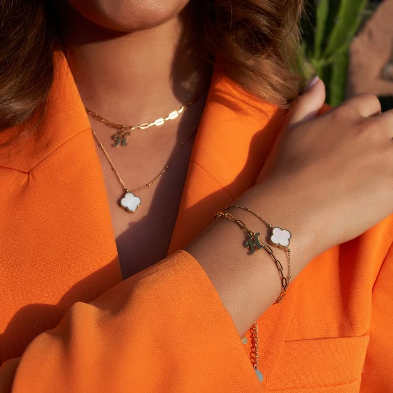 Perlmutt Lucky Leaf Armband 14K Vergoldet