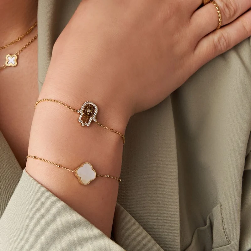 Perlmutt Lucky Leaf Armband 14K Vergoldet