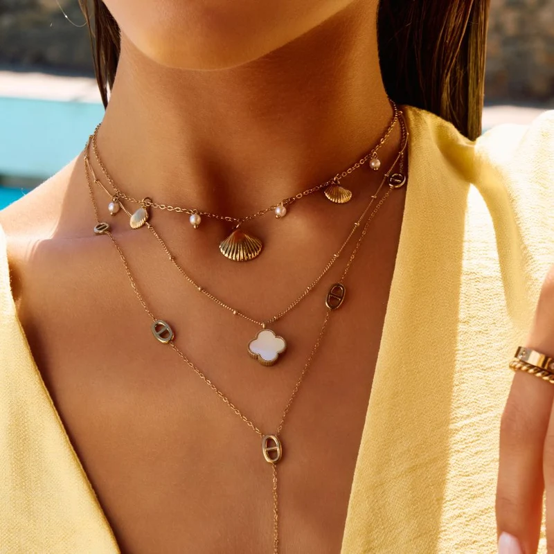 Perlmutt Lucky Leaf Kette 14K Vergoldet