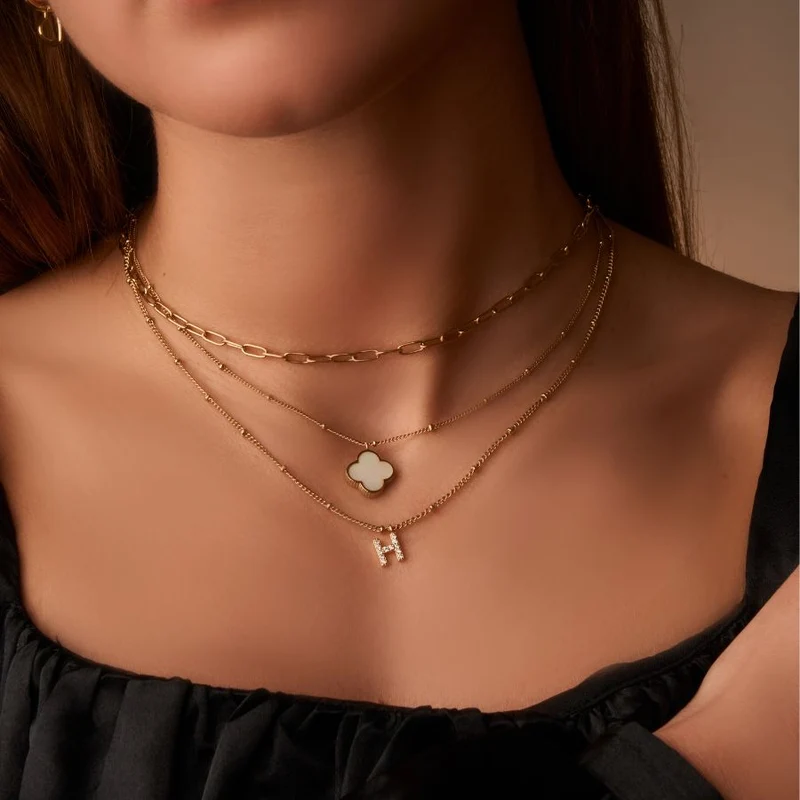 Perlmutt Lucky Leaf Kette 14K Vergoldet