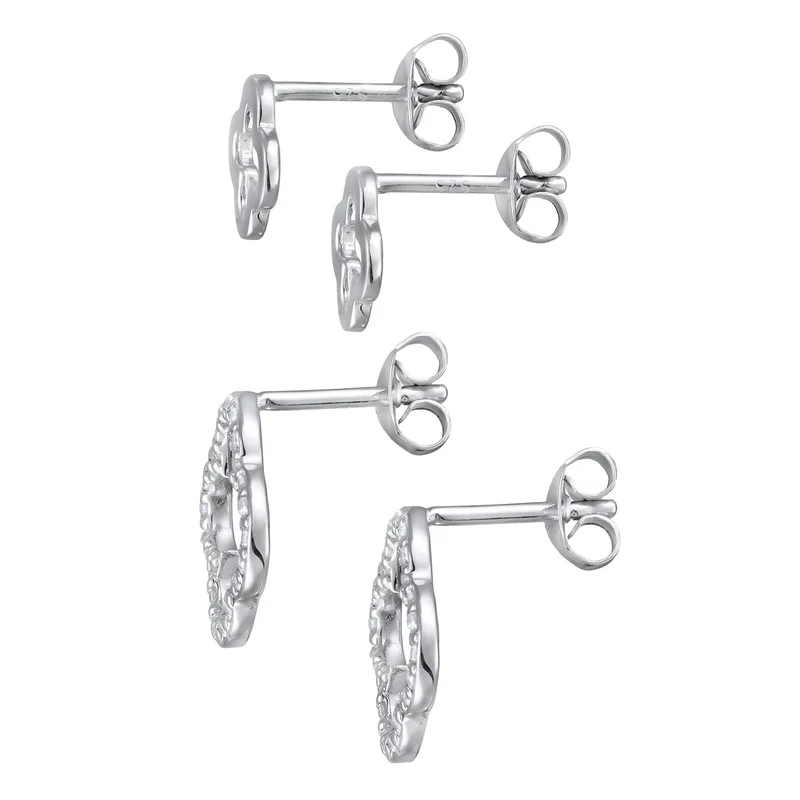 Ohrstecker Set Kleeblatt | Zirkonia (Weiß)