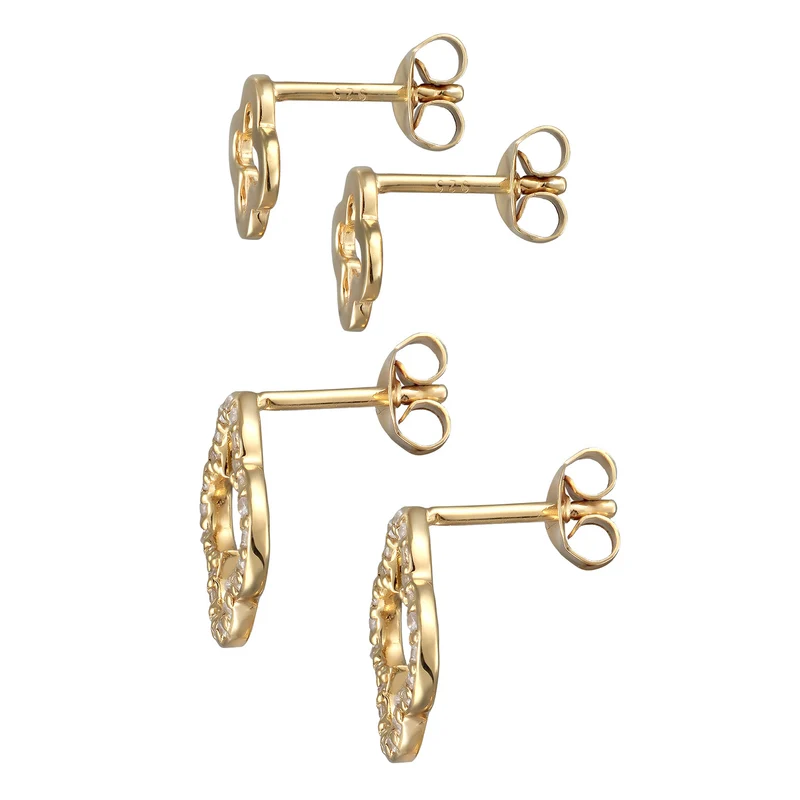 Ohrstecker Set Kleeblatt | Zirkonia (Weiß)