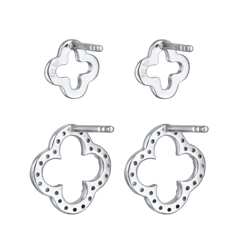 Ohrstecker Set Kleeblatt | Zirkonia (Weiß)