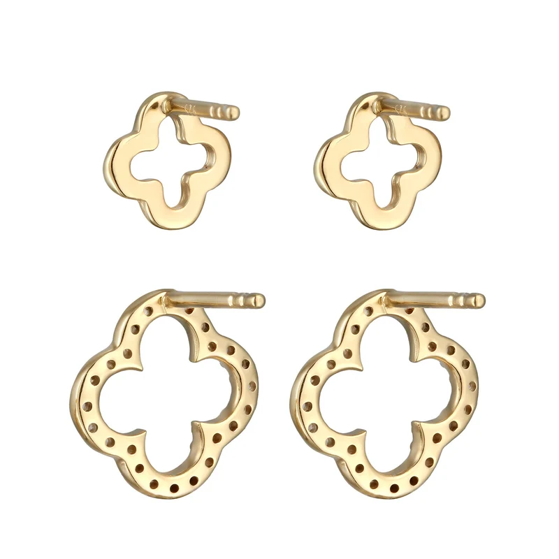Ohrstecker Set Kleeblatt | Zirkonia (Weiß)