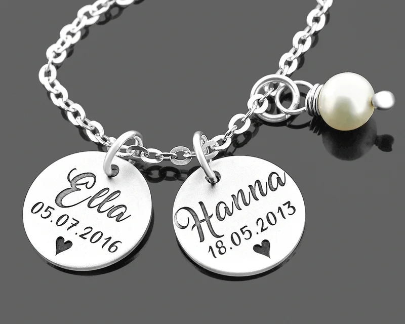 SILBERSCHMUCK MIT GRAVUR NAMENSKETTE MAMA ZWILLINGE HALSKETTE GRAVUR PERLE
