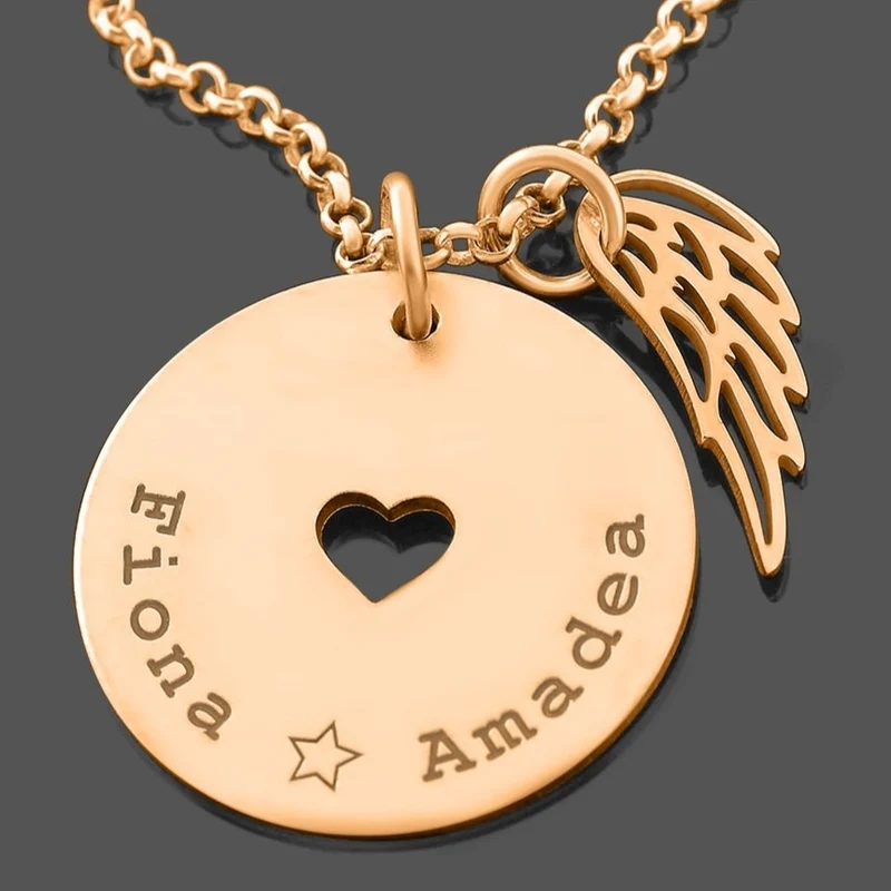 GEBURTSKETTE ROSÉ, FLÜGEL, NAMENSKETTE, SCHMUCK STERNENKIND