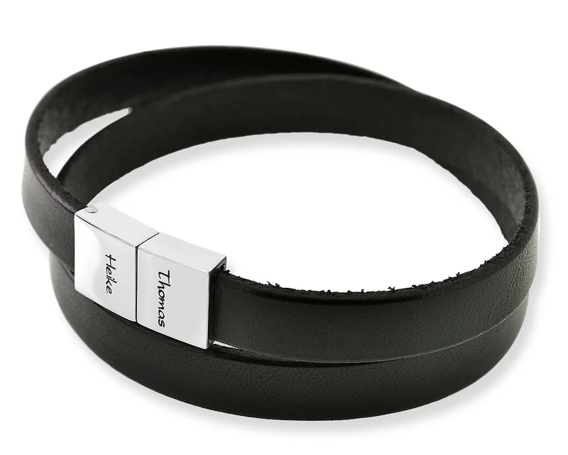 LEDER ARMBAND SCHWARZ HERREN GRAVUR GESCHENK FÜR MANN ARMBAND LEDER MIT GRAVUR