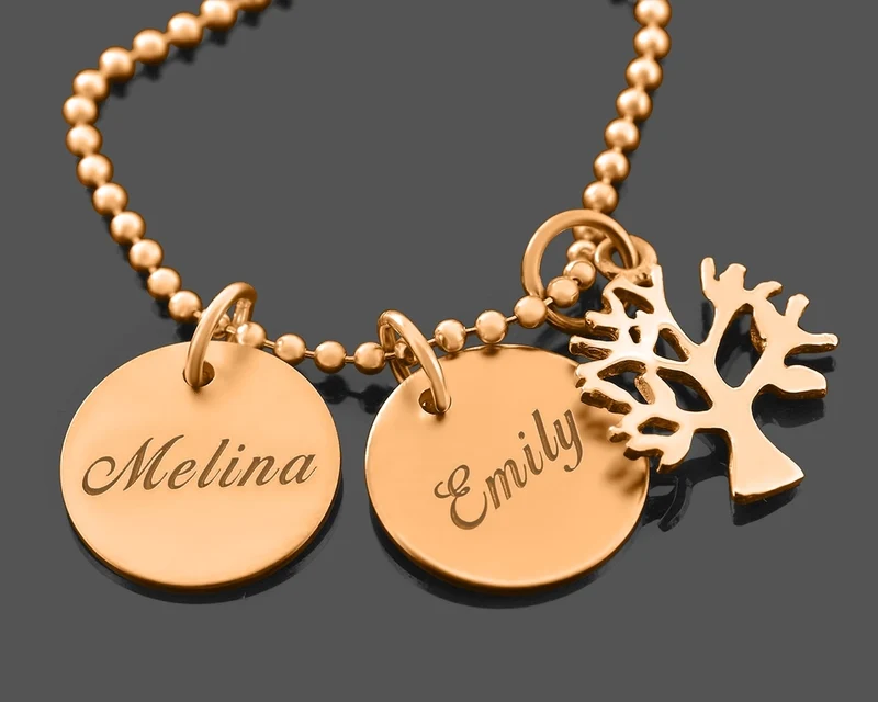 GESCHENK FÜR MAMA NAMENKETTE ROSÉ VERGOLDET NAMENSSCHMUCK MUTTER GRAVUR
