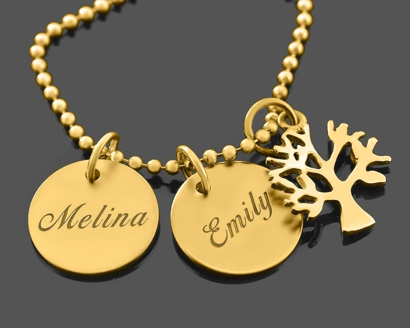 KETTE MIT NAMEN DER KINDER NAMENSKETTE DAMEN GOLD GEBURT GESCHENK MUTTER MAMA