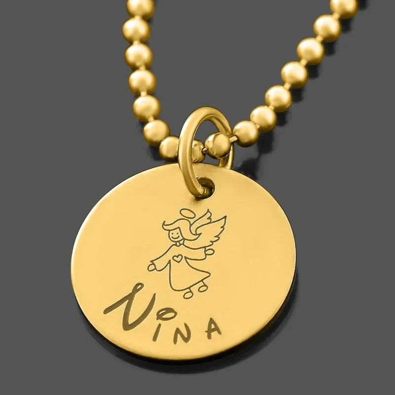 KETTE GOLD MIT ENGEL NAMENSKETTE MÄDCHEN KOMMUNION KETTE MIT GRAVUR