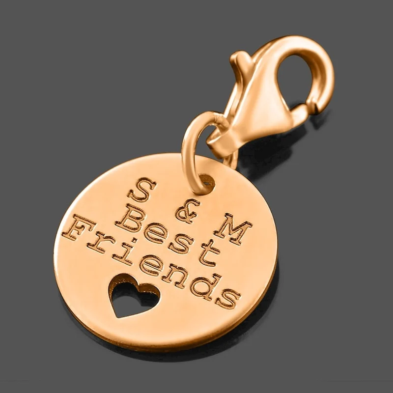 CHARM ROSÉ VERGOLDET, GESCHENK BEST FRIENDS, ANHÄNGER CHARM MIT GRAVUR