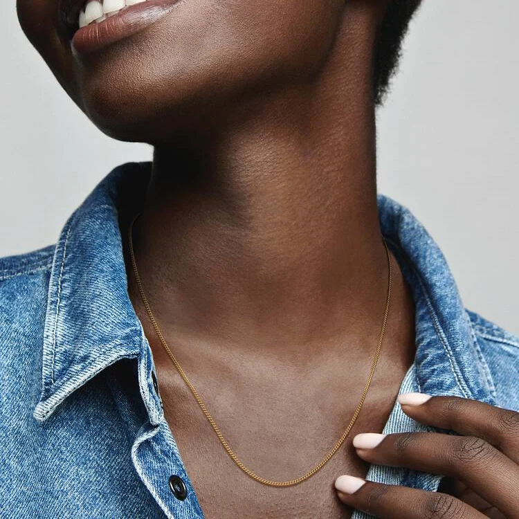 Gold Curb Chain Necklace, 60cm