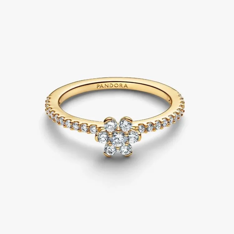 Gold Sparkling Flower Ring, Size 56