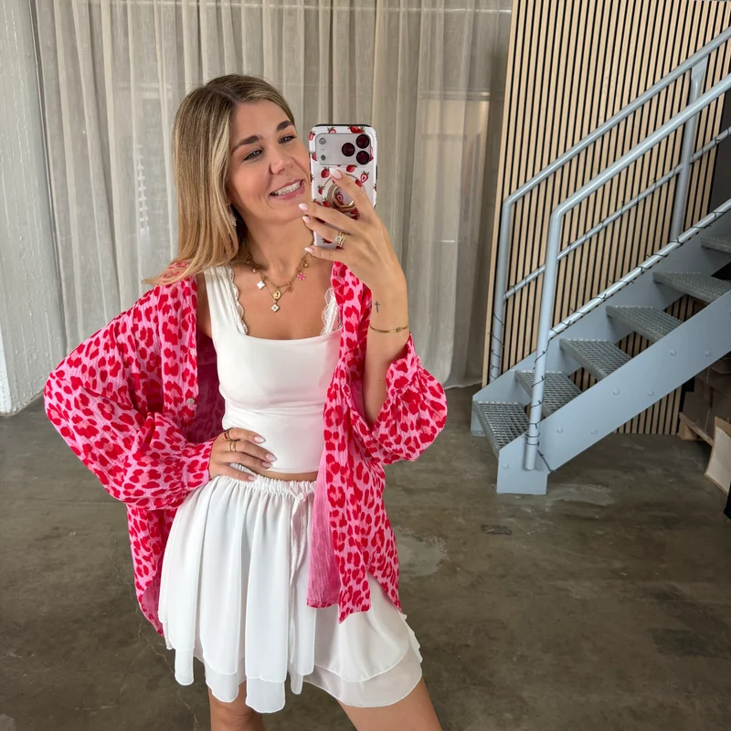 Oversize Musselinbluse Big Leo - Rosa x Rot