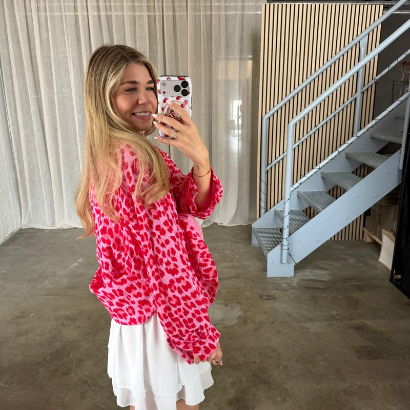 Oversize Musselinbluse Big Leo - Rosa x Rot