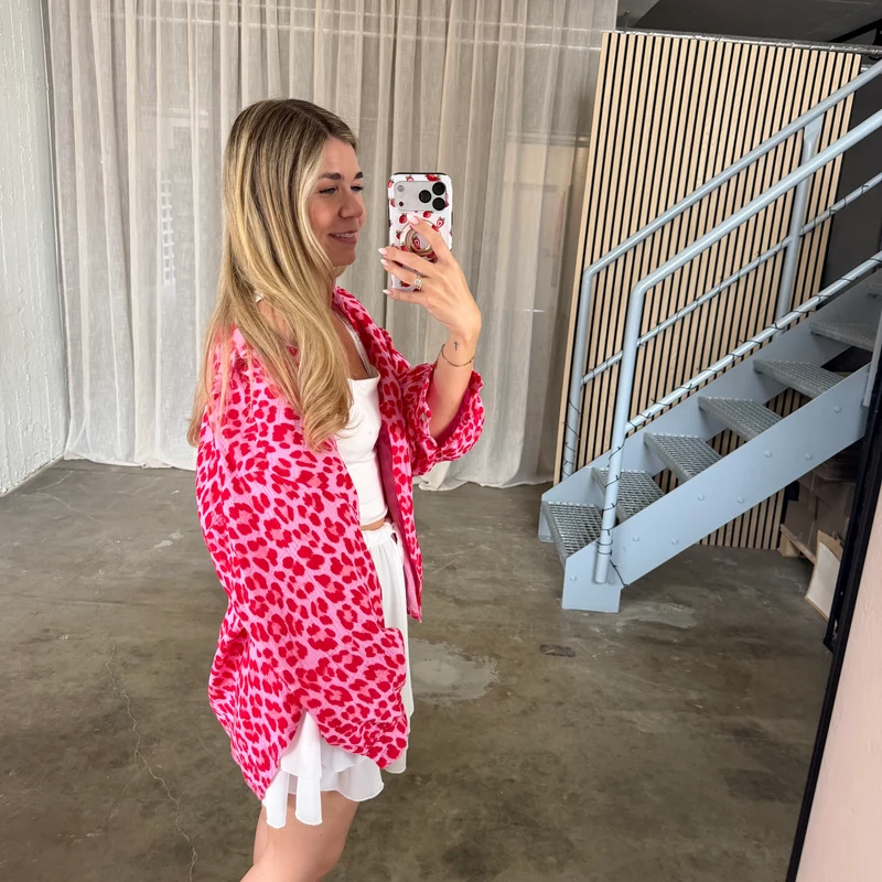 Oversize Musselinbluse Big Leo - Rosa x Rot
