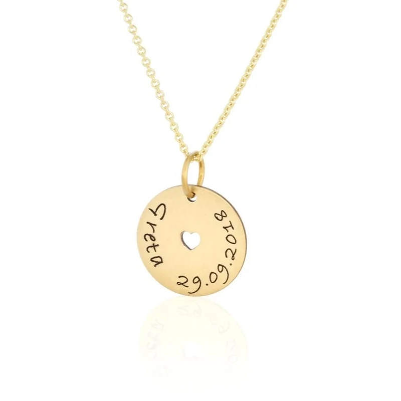 KETTE 333er GOLD, DAMENKETTE MIT GRAVUR, HERZ, NAMENSKETTE GOLD