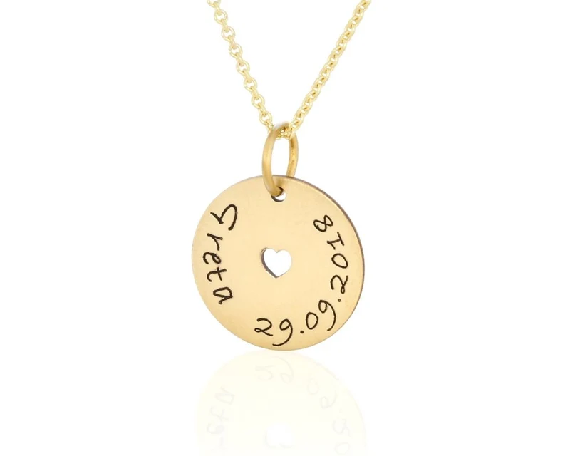 KETTE 333er GOLD, DAMENKETTE MIT GRAVUR, HERZ, NAMENSKETTE GOLD