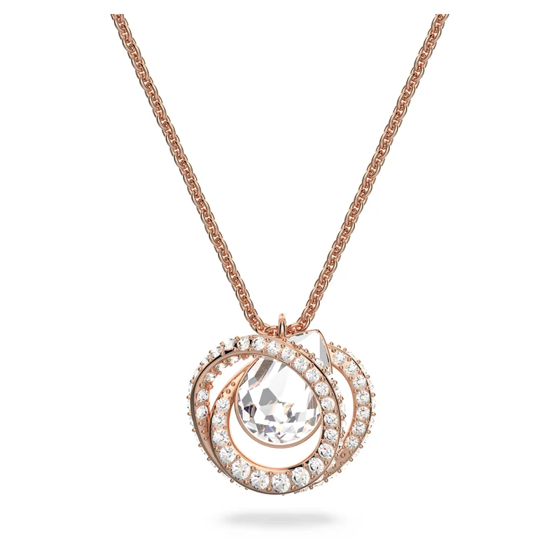 Generation Pendant Necklace with White Crystal in Rose Gold