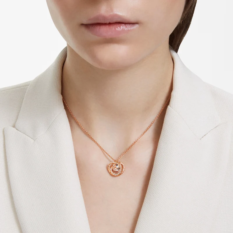 Generation Pendant Necklace with White Crystal in Rose Gold