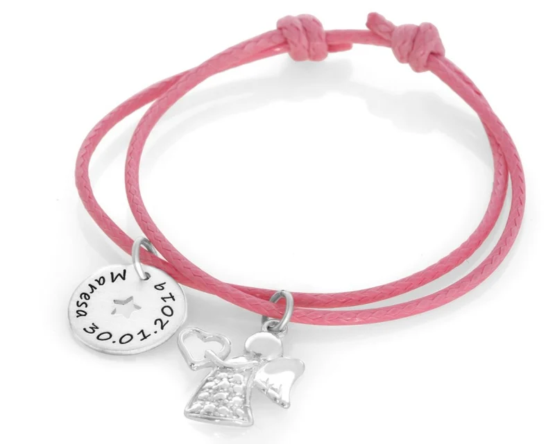 ARMBAND GRAVUR NAME HERZ 925 STERLING SILBER BAUMWOLLBAND
