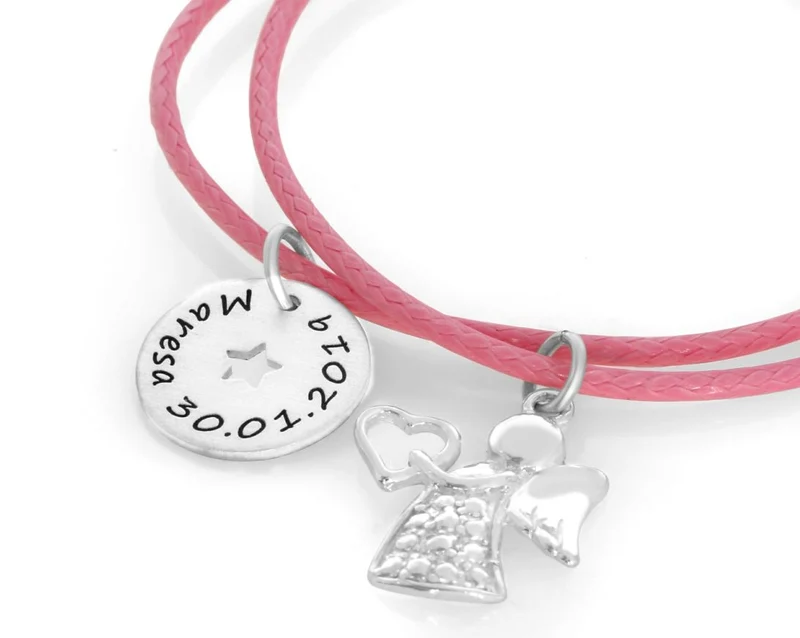 ARMBAND GRAVUR NAME HERZ 925 STERLING SILBER BAUMWOLLBAND