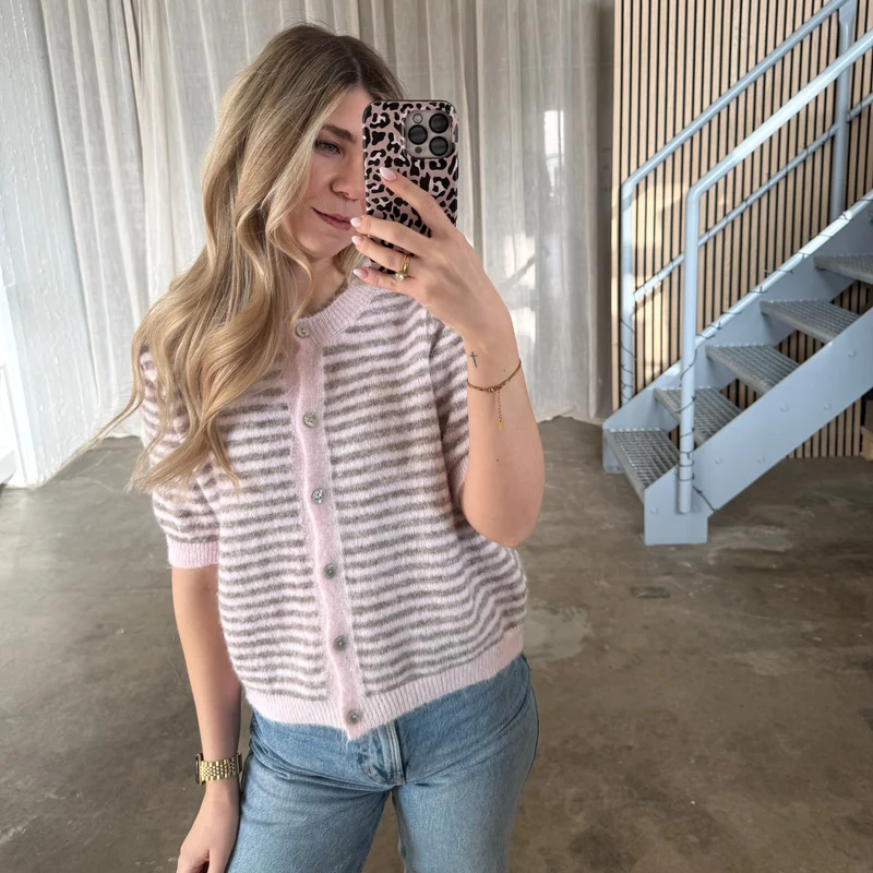 Short Stripes Strickjacke - Rosa x Taupe