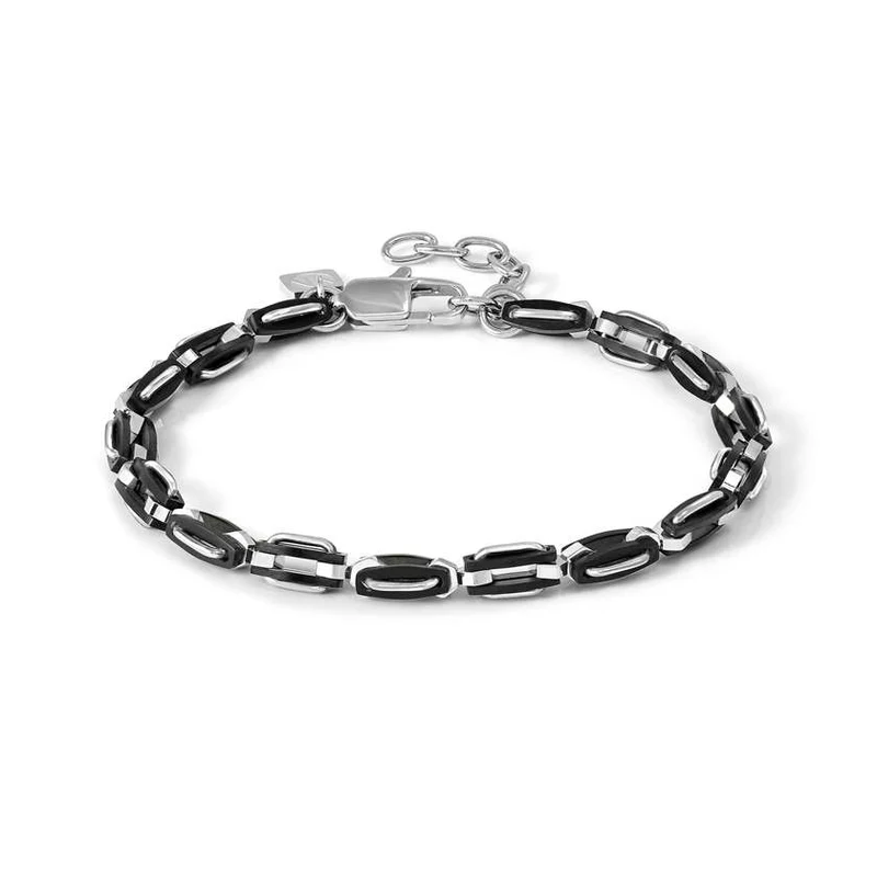 ManVision Polished & Satin-Finished Link Bracelet in Steel with Black