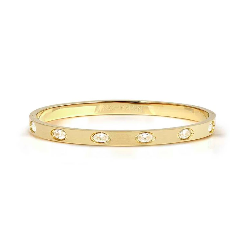Pretty Bangles Satinshine Medium Bracelet in Gold with 6 White Oval CZ