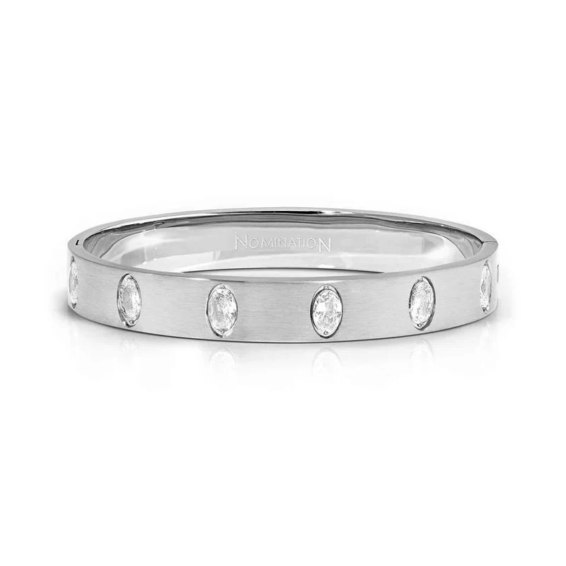 Pretty Bangles Satinshine Wide Bracelet in Silver with 6 White Oval CZ