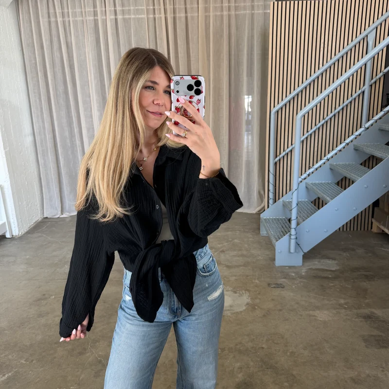 Oversize Musselinbluse - Schwarz