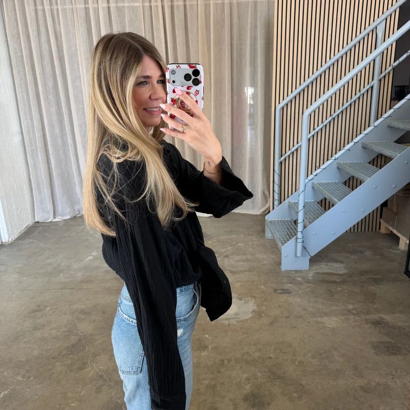 Oversize Musselinbluse - Schwarz