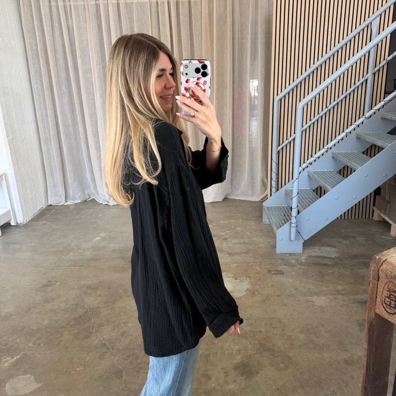 Oversize Musselinbluse - Schwarz