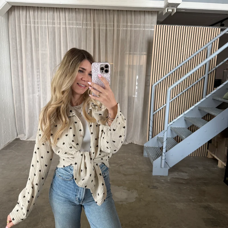Musselinbluse Hearts - Beige