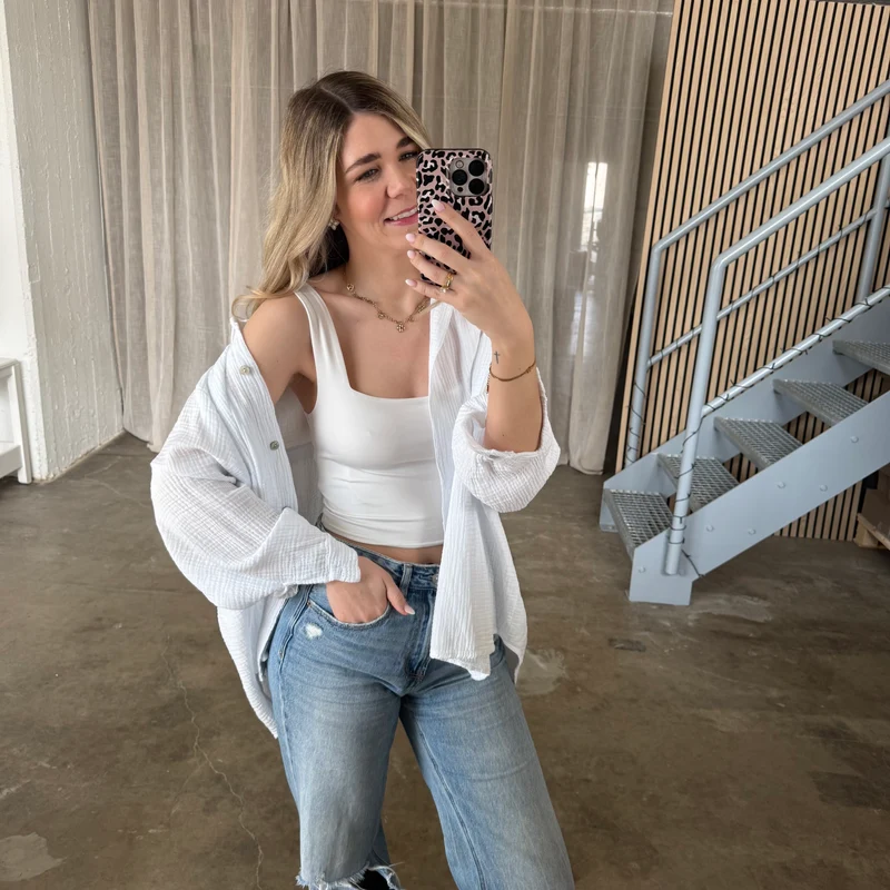 Oversize Musselinbluse - Weiß